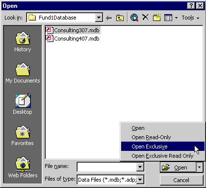 Open Database dialog box