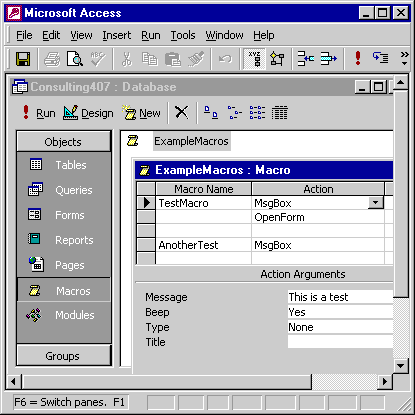 An example of a macro group in Access