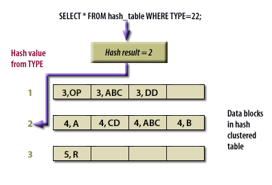 3) Oracle uses the resultant hash value to directly access the appropriate cluster