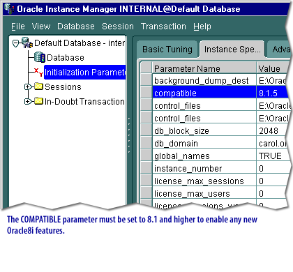 4) The COMPATIBLE parameter must be set to 8.1 and higher to enable any new Oracle8i features.