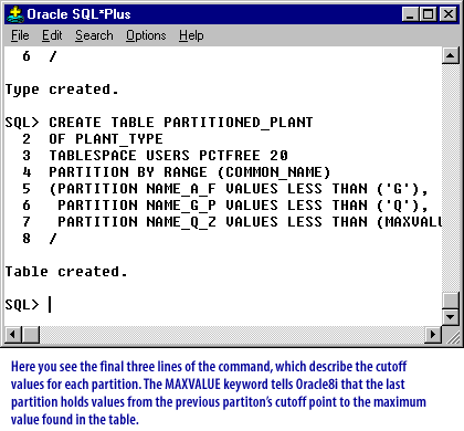 5) Here you see the final three lines of the command, which describe the cutoff values for each partition.