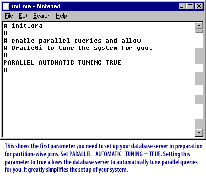 2) This shows the first parameter you need to set up your database server in preparation for partition-wise joins.